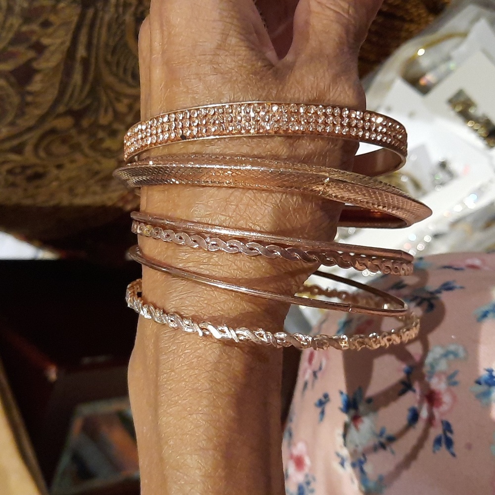 WOMEN'S PLUS SIZE Lot of 6 Rose Gold Bangles Bundle Brand New ASSORTMENT